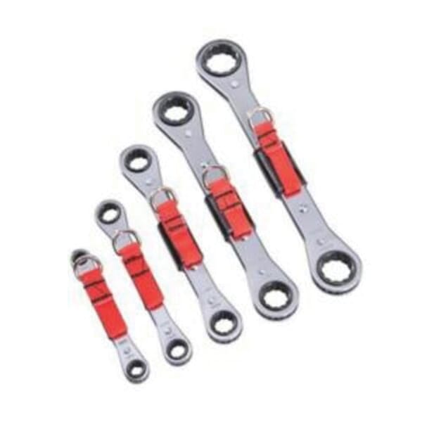 Proto J1190A-TT Ratcheting Tether Ready Double Box End Wrench Set, Imperial, 5 Pieces, 1/4 x 5/16 to 3/4 x 7/8 in, Full Polished