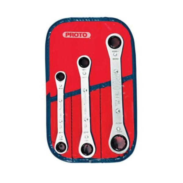 Proto J1190B Ratcheting Box Wrench Set, 3/8 x 7/16 to 5/8 x 11/16 in Drive, 3 Pieces, Full Polished