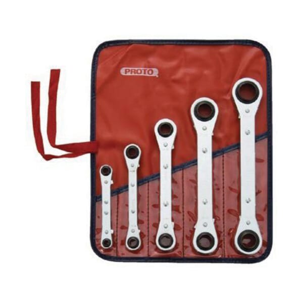 Proto J1190LO Reversible Ratcheting Box Wrench Set, 1/4 x 5/16 to 3/4 x 7/8 in Drive, 5 Pieces, Full Polished