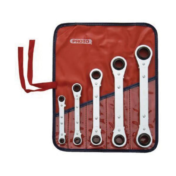 Proto J1190MLO Reversible Ratcheting Box Wrench Set, 7 x 8 to 15 x 1 mm Drive, 5 Pieces, Full Polished