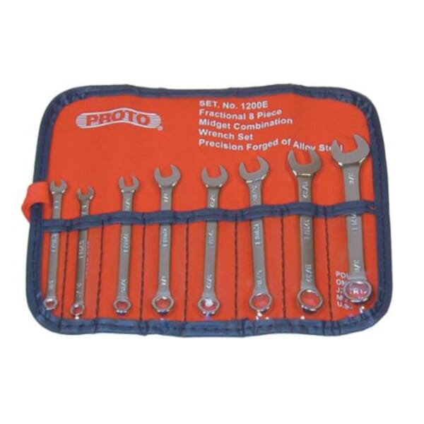 Proto J1200EFS Standard Short Length Combination Wrench Set, Imperial, 8 Pieces, 1/8 to 3/8 in, Full Polished
