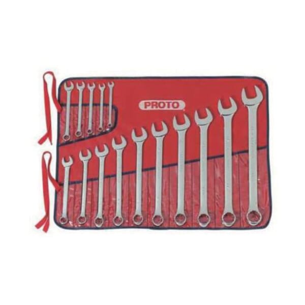 Proto J1200SPL Anti-Slip Design Combination Wrench Set, Imperial, 15 Pieces, 1/4 to 1 in, Full Polished