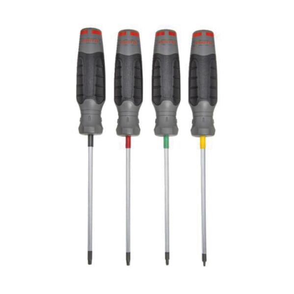 Proto DuraTek J1204SS Screwdriver Set, 4 Pieces, ASME B107.15, Alloy Steel Shank, Polished Chrome/Black Oxide Tipped