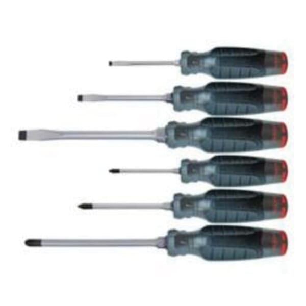 Proto DuraTek J1206SCP Combination Screwdriver Set, 6 Pieces, ASME B107.15, Alloy Steel Shank, Polished Chrome/Black Oxide Tipped