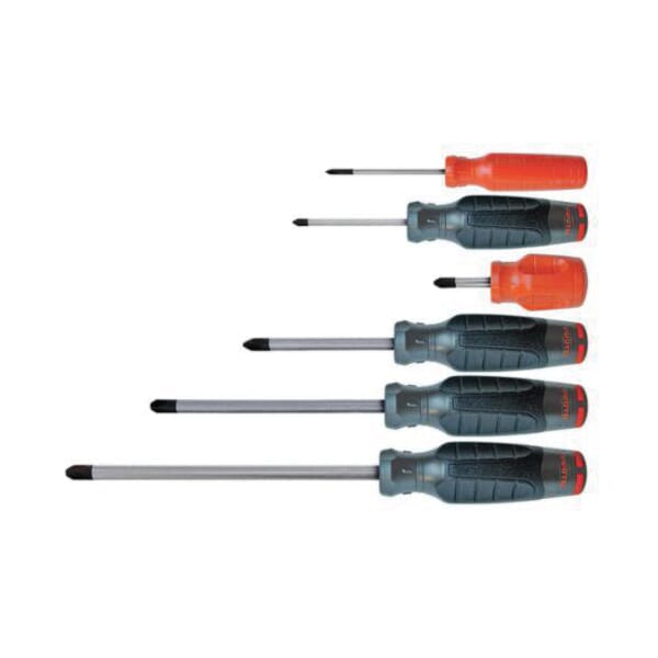 Proto DuraTek J1206SP Screwdriver Set, 6 Pieces, ASME B107.15, Alloy Steel Shank, Polished Chrome/Black Oxide Tipped