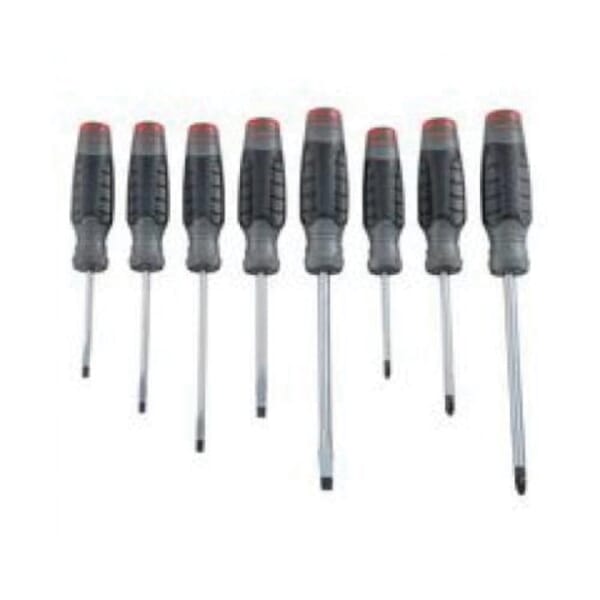 Proto DuraTek J1208SC Combination Screwdriver Set, 8 Pieces, ASME B107.15, Alloy Steel Shank, Polished Chrome/Black Oxide Tipped