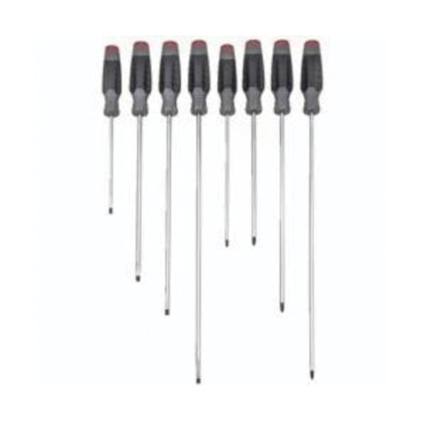 Proto DuraTek J1208SCL Long Combination Screwdriver Set, 8 Pieces, ASME B107.15, Alloy Steel Shank, Polished Chrome/Black Oxide Tipped