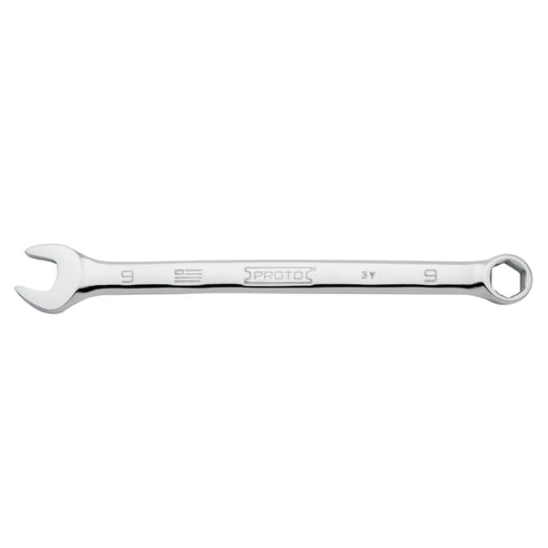 Proto TorquePlus J1209MH-T500 Combination Wrench, 9 mm, 6 Points, 15 deg Offset, 5-43/64 in OAL, Alloy Steel, Full Polished, ASME B107.100