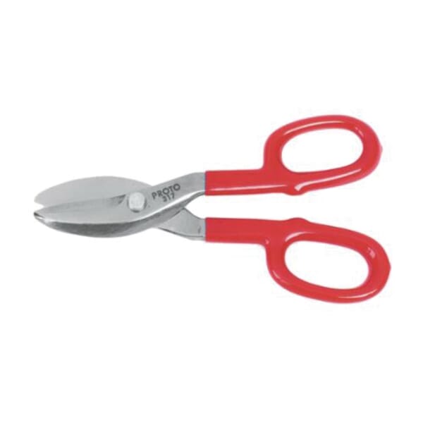 Proto J317 Tinner Snip, 18 ga Mild Steel, 1-1/2 in Length of Cut, Straight Snip, Steel Blade, Plastisol Handle, Soft Grip