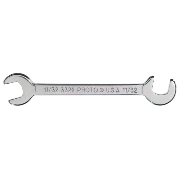 Proto J3322 Short Open End Wrench, 11/32 in Wrench, Angled/Double Head, 3-3/4 in L, Alloy Steel, Satin, ASME B107.100