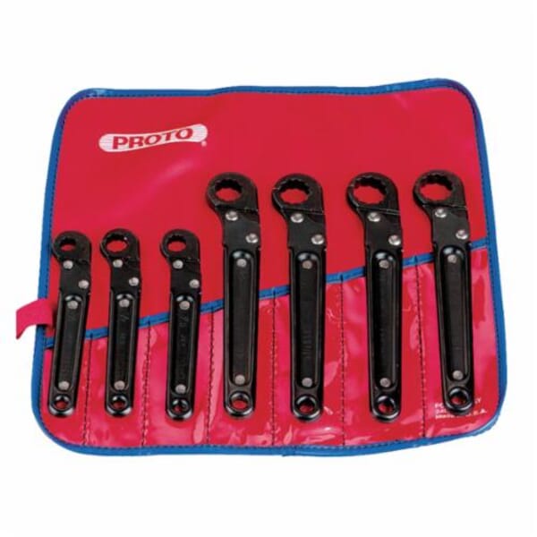 Proto J3800A Flare Nut Ratcheting Wrench Set, Imperial, 7 Pieces, 3/8 to 3/4 in, Black Oxide