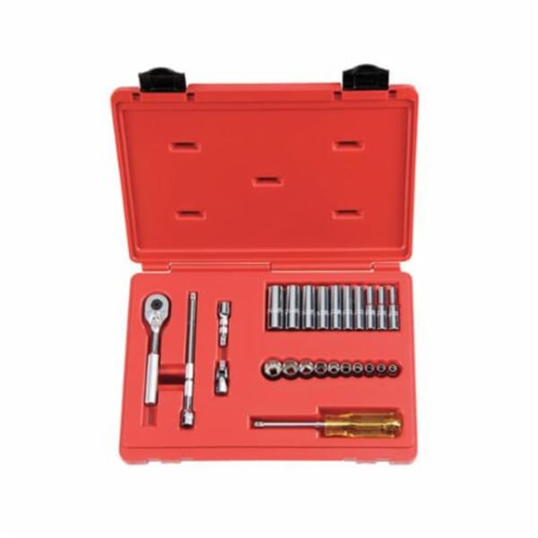 Proto TorquePlus J47116 Combination Socket Set, ASME B107.1/B107.500, 6 Points, 1/4 in Drive, 25 Pieces, Tool Box Container