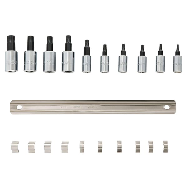 Proto J4740C Socket Bit Set, 1/4, 3/8 in Drive, T10 to T55 Torx, 10 Pieces, Polished Chrome, ASME Specified