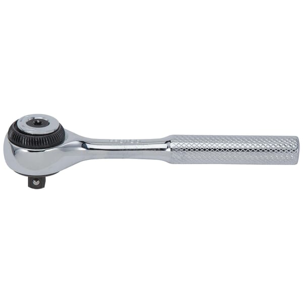 Proto J4752F Non-Insulated Standard Length Hand Ratchet, Imperial, 1/4 in Drive, Round Head, 4-1/2 in OAL, Steel, Full Polished, ASME B107.10M
