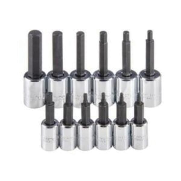 Proto J4770-12 Socket Bit Set, 1/16 to 9/64 in Hex, 1/4 in, 3/8 in Drive, 12 Pieces, Polished Chrome, ASME Specified