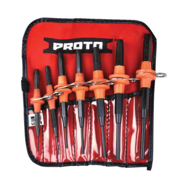 Proto J47A-TT Punch Set, Drive Pin Style, 3/32 to 1/4 in Punch, 7 Punches, 7 Pieces