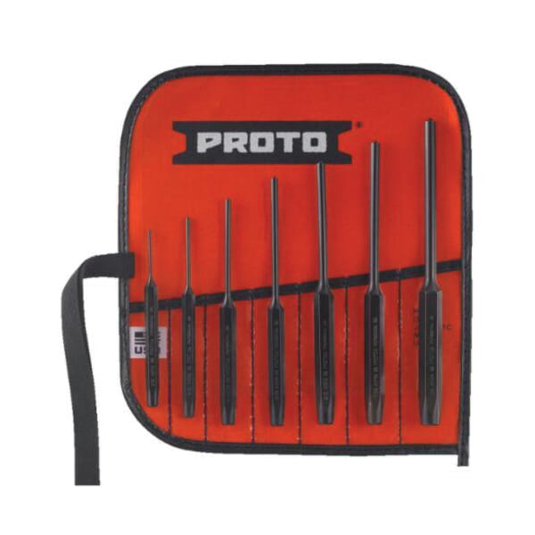 Proto J49007S2 Punch Set, Roll Pin Style, 3/32 to 1/4 in Punch, 7 Punches, 7 Pieces