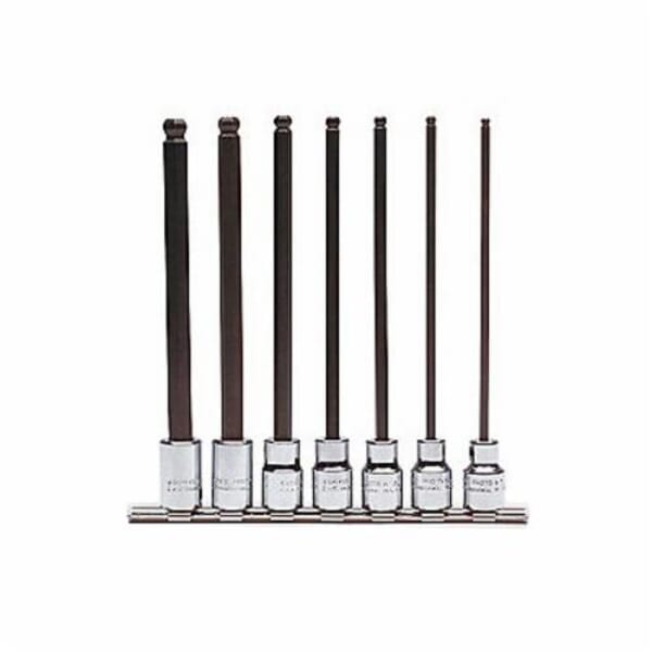 Proto J4900BD Ball Style Extra Long Socket Bit Set, Imperial, 1/8 to 3/8 in Hex, 3/8 in Drive, 7 Pieces, Polished Chrome