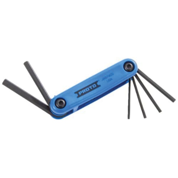 Proto J4974CG Short Arm Hex Key Set, 7 Pieces, 1.5 to 6 mm Hex, Foldable Handle, ASME B18.3, Alloy Steel, Black Oxide