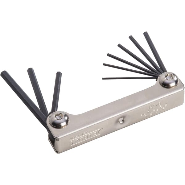 Proto J4978 Folding Short Arm Hex Key Set, 9 Pieces, 0.05 to 0.1875 in Hex, Foldable Handle, Alloy Steel, Black Oxide