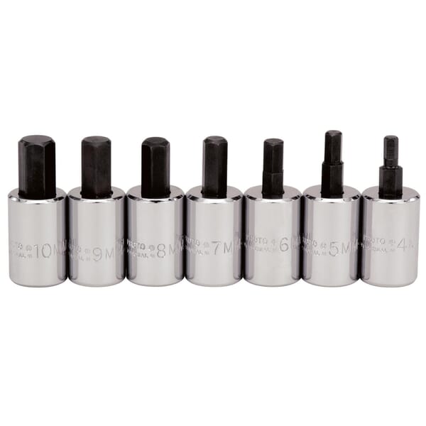 Proto J4990-MST Socket Bit Set, Metric, 4 to 10 mm Hex, 3/8 in Drive, 7 Pieces, Full Polished