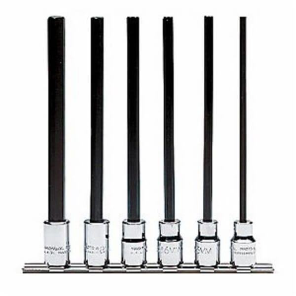Proto J4990-SMXL Extra Long Socket Bit Set, Metric, 4 to 10 mm Hex, 3/8 in Drive, 6 Pieces, Polished Chrome