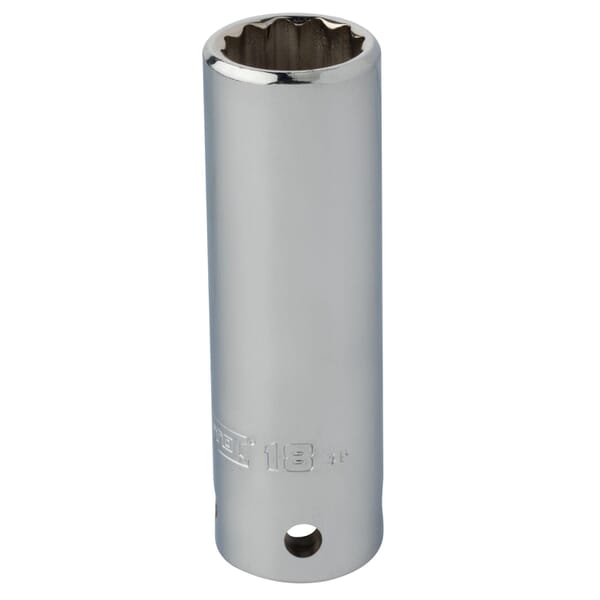Proto TorquePlus J5318M-TT Deep Length Socket, 1/2 in Square Drive, 18 mm, 12 Points