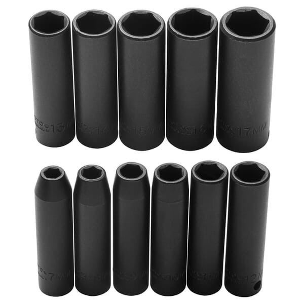 Proto TorquePlus J72212 Deep Socket Set, ASME B107.33M, 6 Points, 3/8 in Drive, 11 Pieces, Included Socket Size: 7 to 17 mm