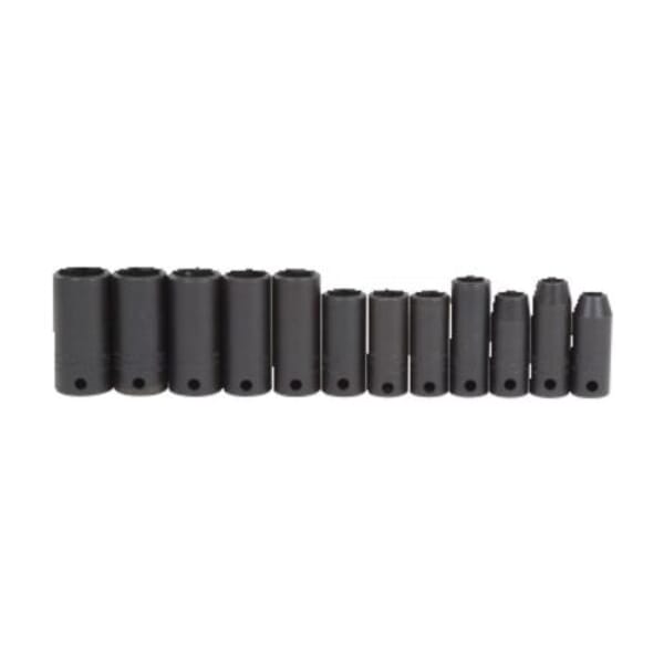 Proto TorquePlus J72217 Deep Thin Wall Socket Set, Metric, 12 Pieces, Square Drive, Alloy Steel, Black Oxide
