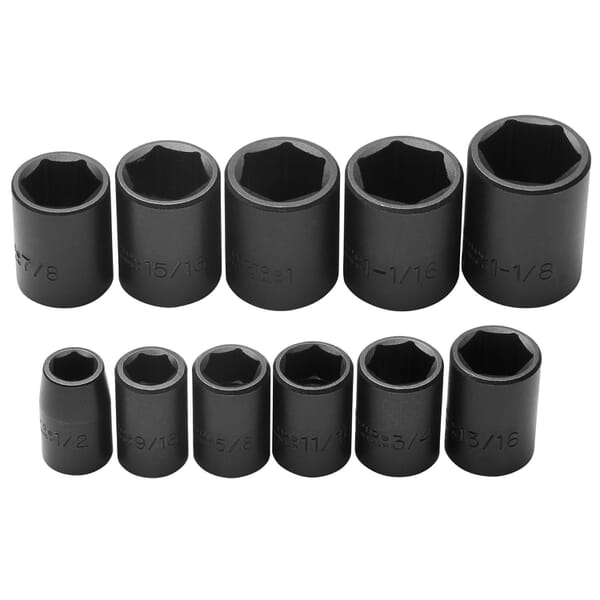 Proto TorquePlus J74102 Deep Socket Set, ASME B107.2, 6 Points, 1/2 in Drive, 11 Pieces, Included Socket Size: 1/2 to 1-1/8 in