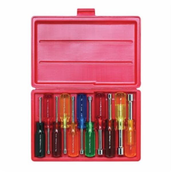 Proto J9200DB Nut Driver Set, Imperial, 3/16 to 5/8 in, 11 Pieces, 6-11/16 to 7 in OAL, Fluted Handle, Steel/Plastic, Polished Chrome, ASME B107.12