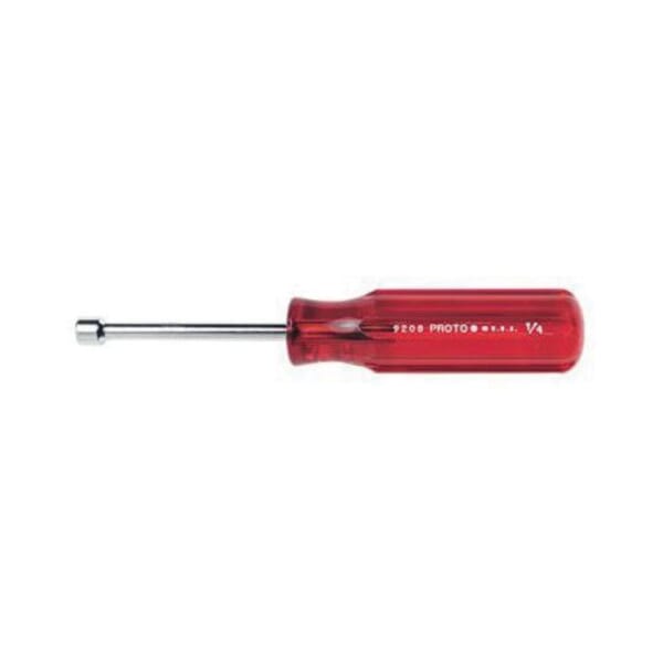 Proto J9209 Nut Driver, 9/32 in, Solid Round Shank, Yellow Fluted Handle, ASME B107.110-2012, Polished Chrome
