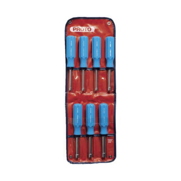 Proto J9230M Nut Driver Set, 5.5 to 10 mm, 7 Pieces, 6-11/16 in OAL, Fluted Handle, Steel/Plastic, Polished Chrome, ASME B107.12