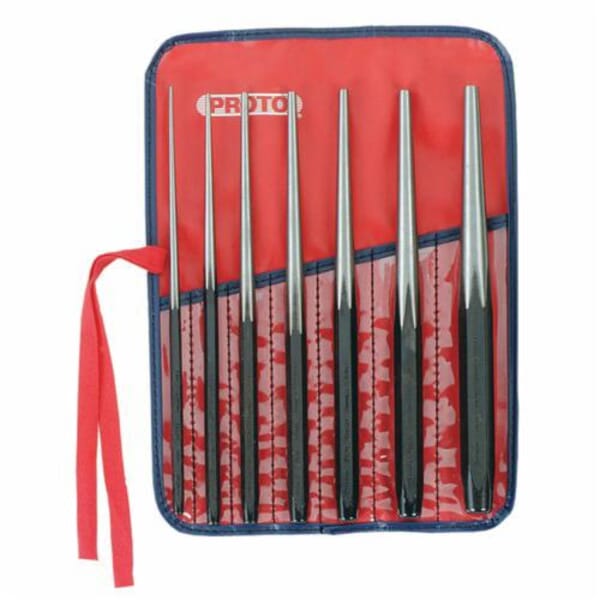 Proto J96A Drift Punch Set, Drift Style, 3/32 to 1/2 in Punch, 7 Punches, 7 Pieces