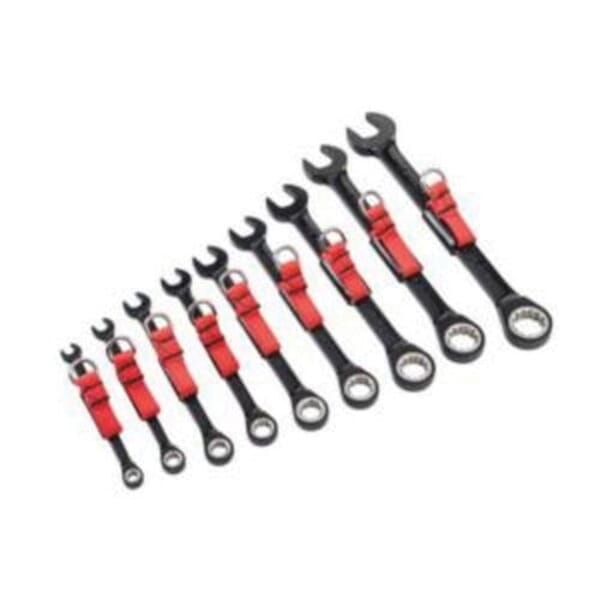 Proto JSCR-9S-TT Anti-Slip Non-Reversible Ratcheting Tether Ready Combination Wrench Set, Imperial, 9 Pieces, 1/4 to 3/4 in, Polished Chrome/Black