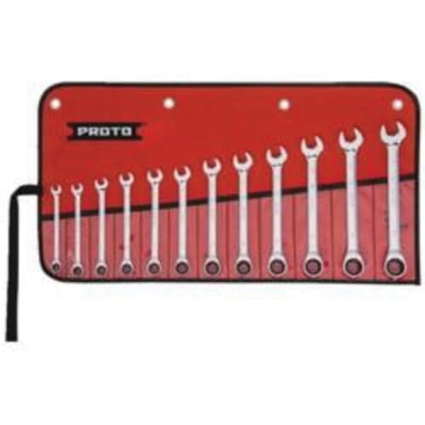 Proto TorquePlus JSCRMT-12S Non-Reversible Ratcheting Combination Wrench Set, Metric, 12 Pieces, 8 to 19 mm, Full Polished