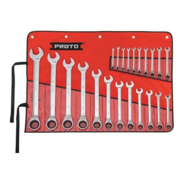 Proto TorquePlus JSCVMT-22S Ratcheting Reversible Combination Wrench Set, Metric, 22 Pieces, 6 to 36 mm, Full Polished