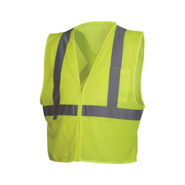 Pyramex Lightweight Safety Vest, Hi-Viz Lime, 105 gsm Polyester Mesh, Zipper Closure, 2 Pockets, ANSI Class: Class 2, Specifications Met: ANSI/ISEA 107-2015 Type R, CSA Z96-15