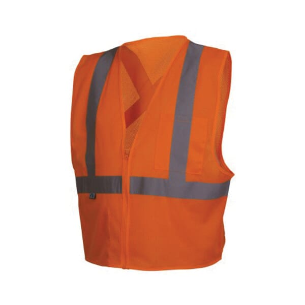 Pyramex Lightweight Safety Vest, Hi-Viz Orange, 105 gsm Polyester Mesh, Zipper Closure, 2 Pockets, ANSI Class: Class 2, Specifications Met: ANSI/ISEA 107-2015 Type R, CSA Z96-15