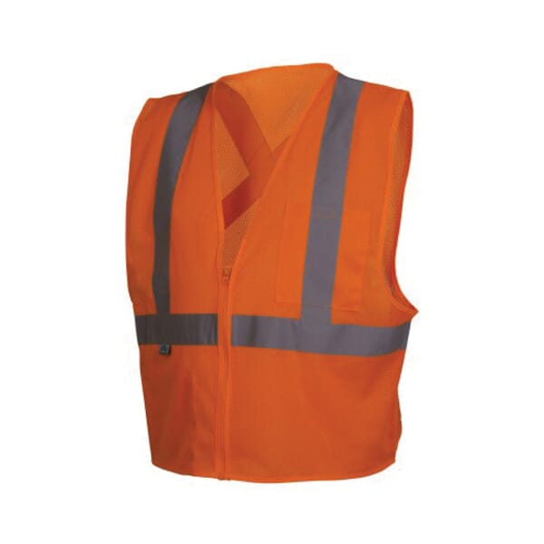Pyramex RCZ2120XL Lightweight Safety Vest, XL, Hi-Viz Orange, 105 gsm Polyester Mesh, Zipper Closure, 2 Pockets, ANSI Class: Class 2, Specifications Met: ANSI/ISEA 107-2015 Type R, CSA Z96-15