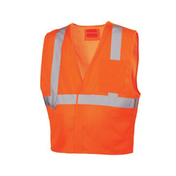 Pyramex Lightweight Safety Vest, Hi-Viz Orange, Polyester Mesh, Hook and Loop Closure, 2 Pockets, ANSI Class: Class 2, Specifications Met: ANSI/ISEA 107-2015 Type R