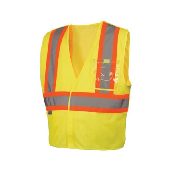Pyramex Lightweight Safety Vest, Hi-Viz Lime, 105 gsm Polyester Mesh, Hook and Loop Closure, 2 Pockets, ANSI Class: Class 2, Specifications Met: ANSI/ISEA 107-2015 Type R