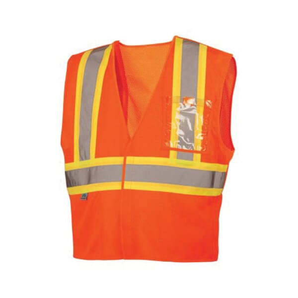 Pyramex Lightweight Safety Vest, Hi-Viz Orange, 105 gsm Polyester Mesh, Hook and Loop Closure, 2 Pockets, ANSI Class: Class 2, Specifications Met: ANSI/ISEA 107-2015 Type R