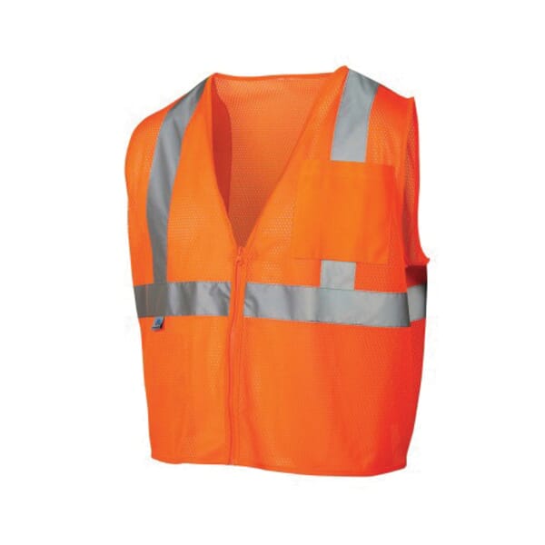 Pyramex Lightweight Safety Vest, Hi-Viz Orange, 105 gsm Polyester Mesh, Zipper Closure, 2 Pockets, ANSI Class: Class 2, Specifications Met: ANSI/ISEA 107-2015 Type R