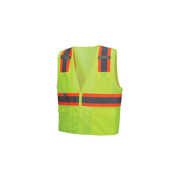 Pyramex Lightweight Safety Vest, Hi-Viz Lime, 105 gsm Polyester Mesh, Zipper Closure, 6 Pockets, ANSI Class: Class 2, Specifications Met: ANSI/ISEA 107-2015 Type R