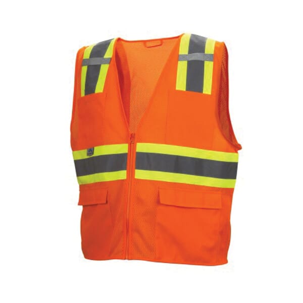 Pyramex Lightweight Safety Vest, Hi-Viz Orange, 105 gsm Polyester Mesh, Zipper Closure, 6 Pockets, ANSI Class: Class 2, Specifications Met: ANSI/ISEA 107-2015 Type R