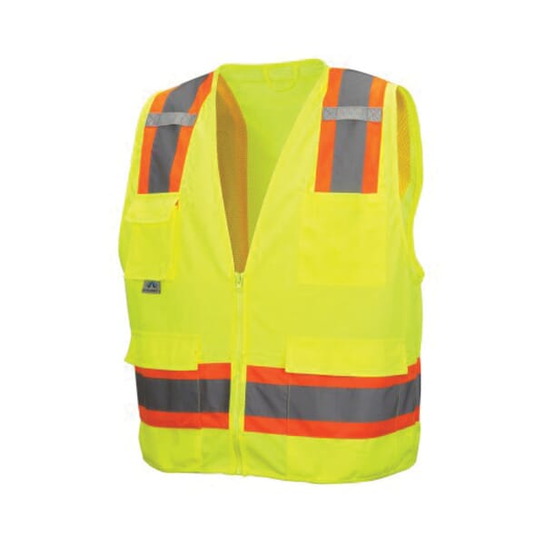 Pyramex Lightweight Safety Vest, Hi-Viz Lime, 120 gsm Solid Polyester Front/105 gsm Polyester Mesh Back, Zipper Closure, 8 Pockets, ANSI Class: Class 2, Specifications Met: ANSI/ISEA 107-2015 Type R