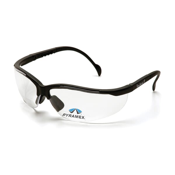 Pyramex Bi-Focal Lens Safety Reading Glasses, Clear Lens, Black, Polycarbonate Frame, Polycarbonate Lens, 99.9% UVA/UVB/UVC UV Protection, ANSI Z87.1+, c SEI CAN/CSA Z94.3-15, MIL-PRF 32432