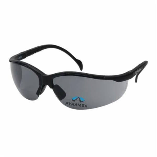 Pyramex Bi-Focal Lens Safety Reading Glasses, Gray Lens, Black, Nylon/Polycarbonate Frame, Polycarbonate Lens, 99.9% UVA/UVB/UVC UV Protection, ANSI Z87.1+, CE EN166 c SEI CAN/CSA Z94.3-15, MIL-PRF 32432