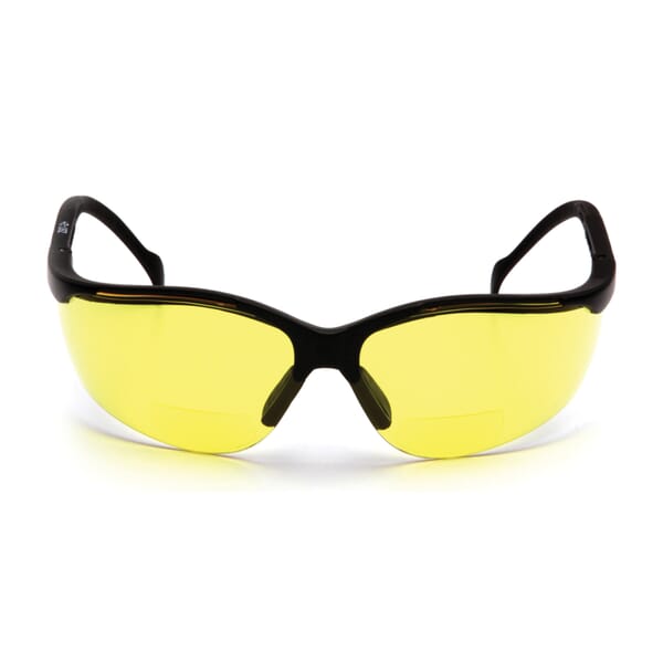 Pyramex Bi-Focal Lens Safety Reading Glasses, Amber Lens, Black, Polycarbonate Frame, Polycarbonate Lens, 99.9% UVA/UVB/UVC UV Protection, ANSI Z87.1+, MIL-PRF 32432
